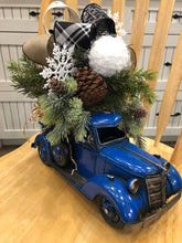 Load image into Gallery viewer, Custom Designer Handmade Classic Blue Truck Christmas centerpiece / Table Arrangements /  Table Decor