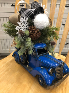 Custom Designer Handmade Classic Blue Truck Christmas centerpiece / Table Arrangements /  Table Decor