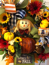 Load image into Gallery viewer, Custom designer handmade boy and girl scarecrow wreaths