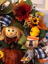 Load image into Gallery viewer, Custom designer handmade boy and girl scarecrow wreaths