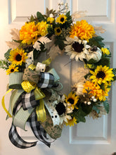 Load image into Gallery viewer, Custom Designer Handmade Yellow, green, black and cream sophisticated wreath