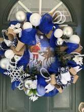 Load image into Gallery viewer, Custom designer handmade Blue Santa Wreath