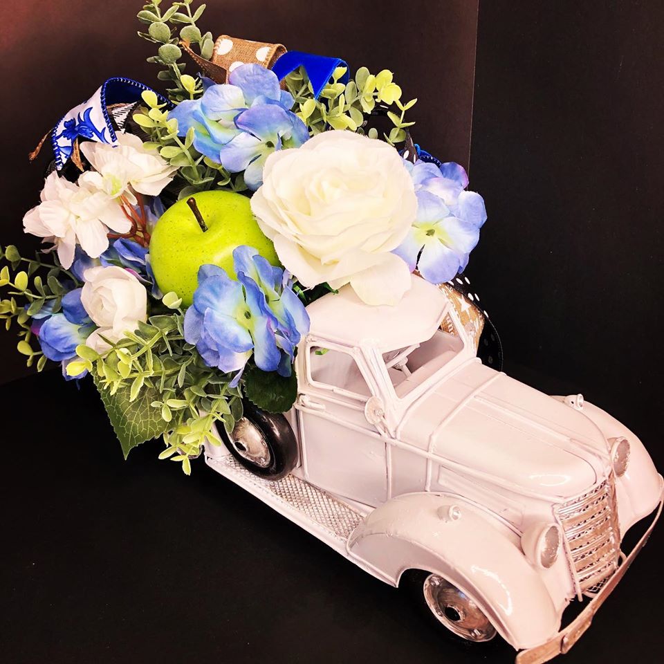 Custom Designer Handmade White classic truck Centerpiece